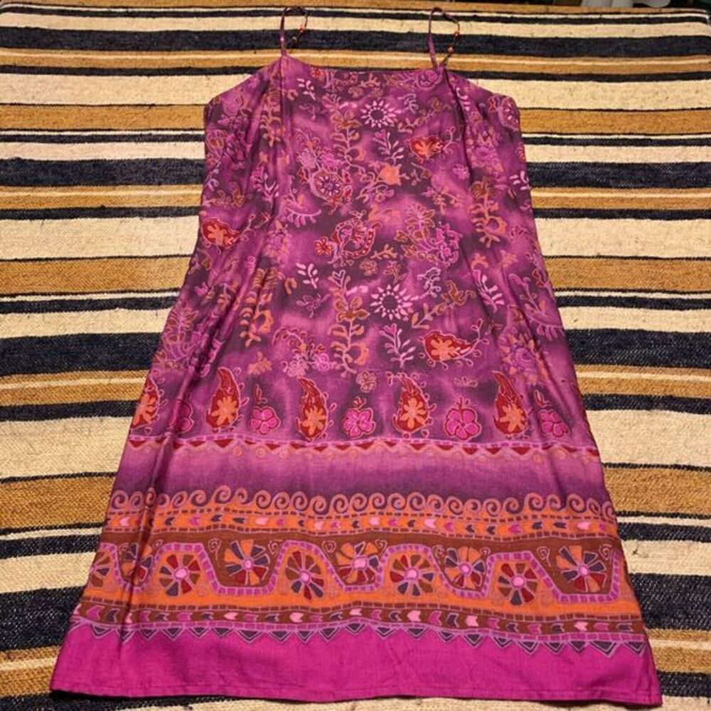 Vintage Y2K 90s Dress‎ No Boundaries Medium Pink Tropical Boho Casual Sun Dress